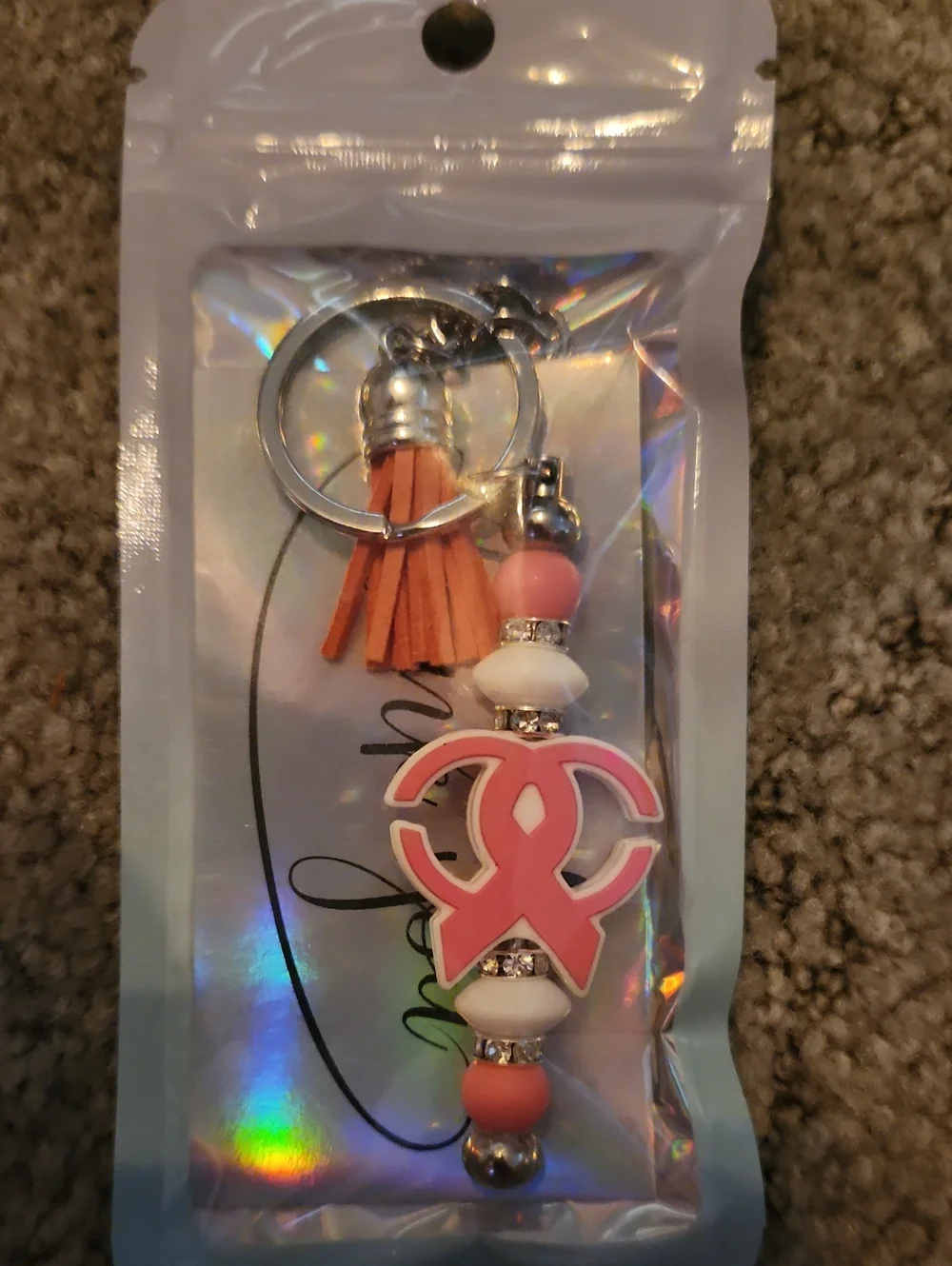 Pink Ribbon Charm Keychain with Tassel